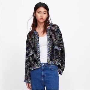 Zara Tweed Multicolored Open front cardigan woman’s size small